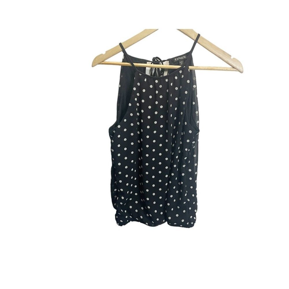 Express Black & White Polka Dot Sleeveless Halter Top